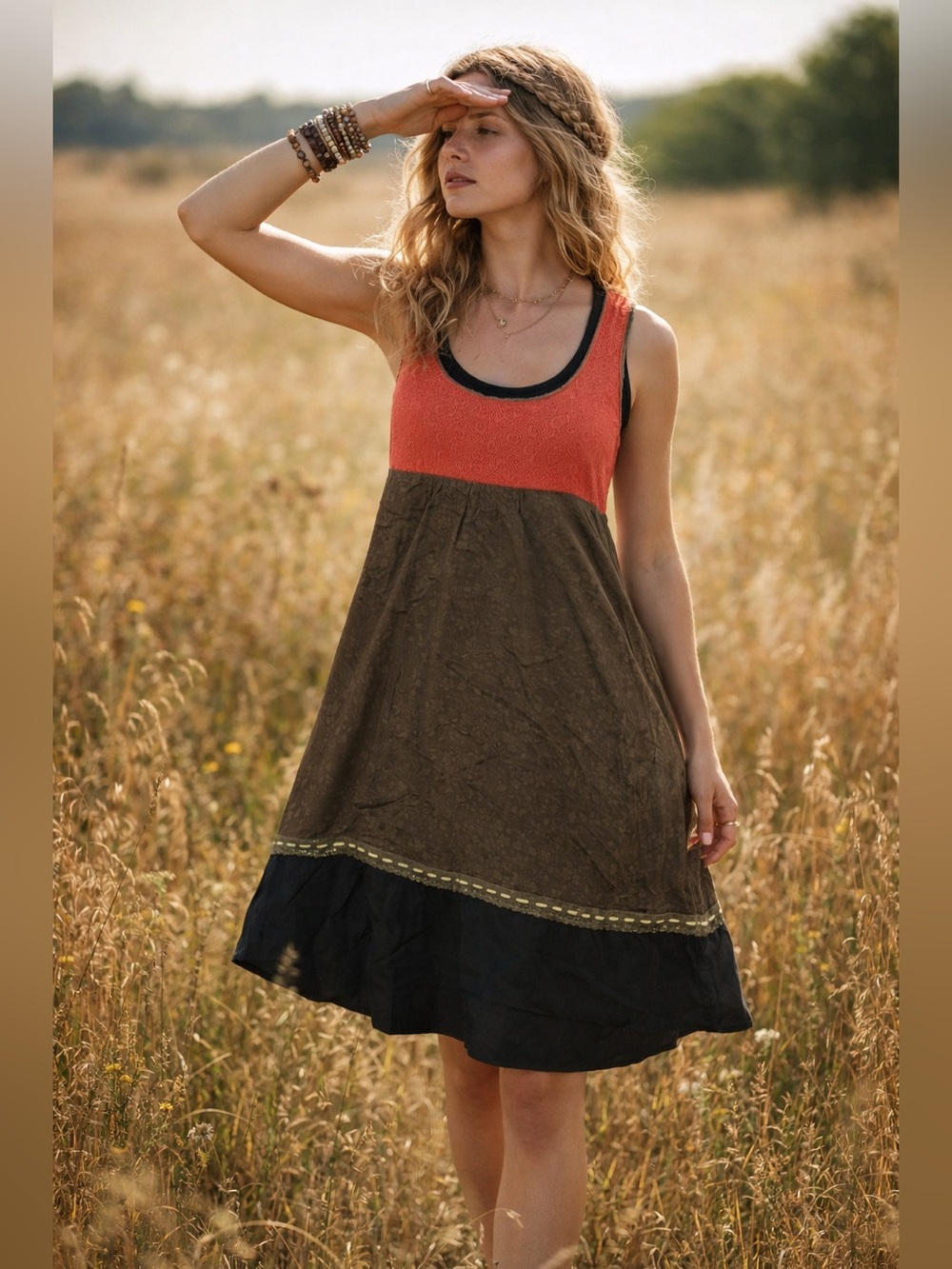 Anthropologie Moulinette Soeurs silk dress colorblock earth tones delicate 0